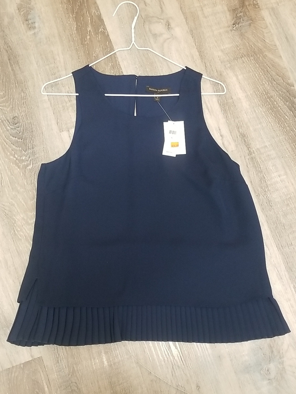 Banana Republic Navy Sleeveless Pleated-Hem Shell